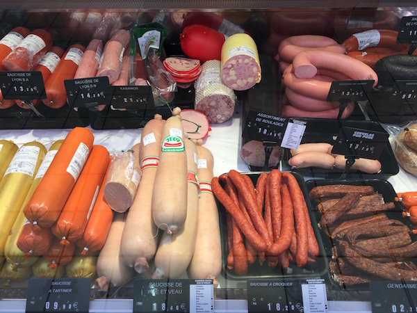 boodschappen Franse supermarkt worst