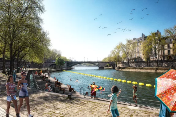 Zwemmen in de Seine bij Paris Plage