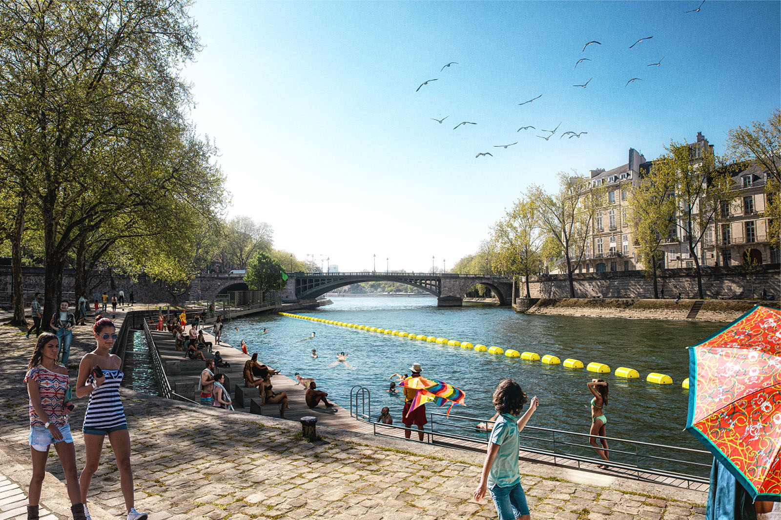 Zwemmen in de Seine bij Paris Plage