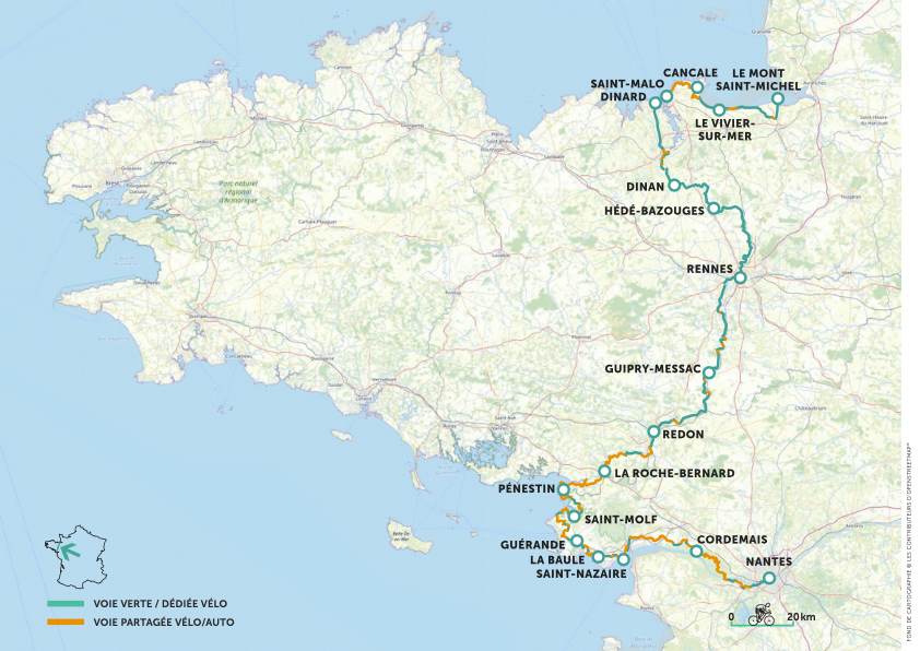 routekaart Traversée bretonne fietsroute in Bretagne