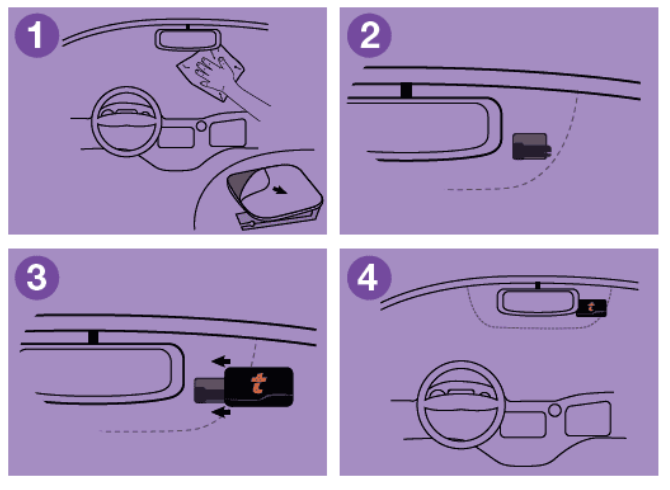 instructies voor het bevestigen van de tolbadge aan de voorruit